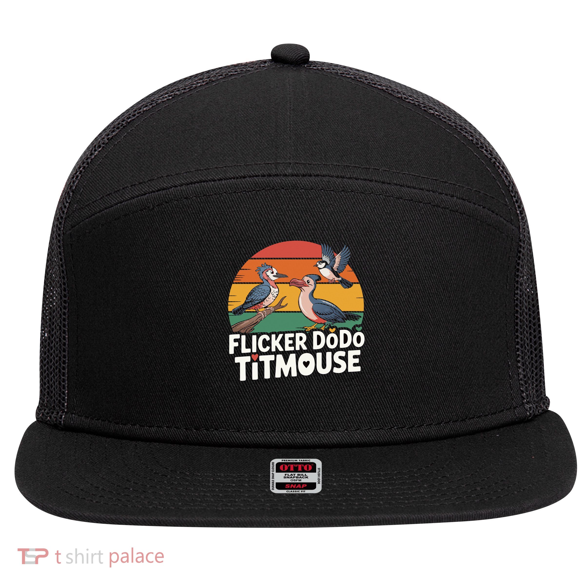 Flicker Dodo Titmouse Bird Lover 7 Panel Mesh Trucker Snapback Hat