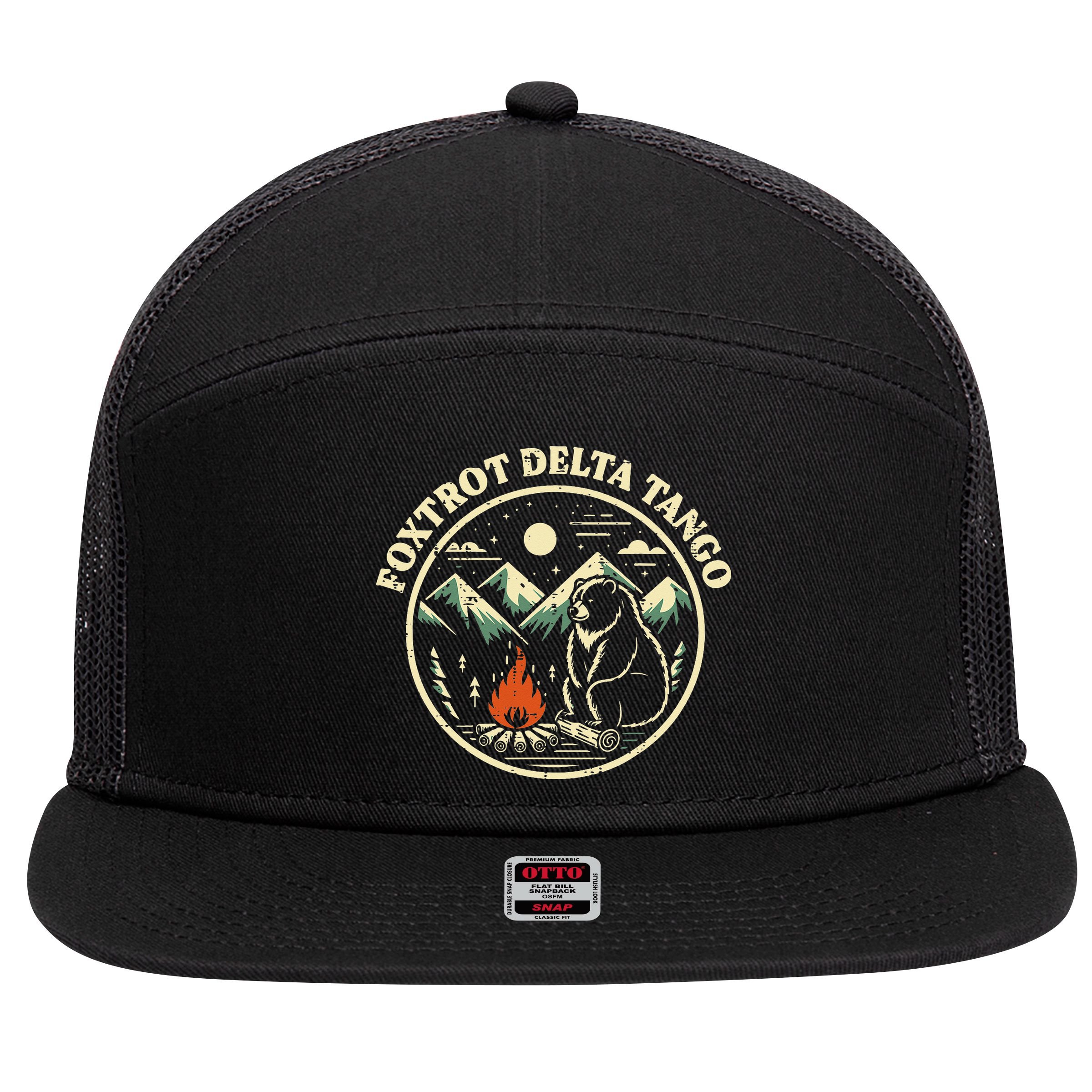 Foxtrot Delta Tango Bear Bonfire Camp Resist Protest Women 7 Panel Mesh Trucker Snapback Hat