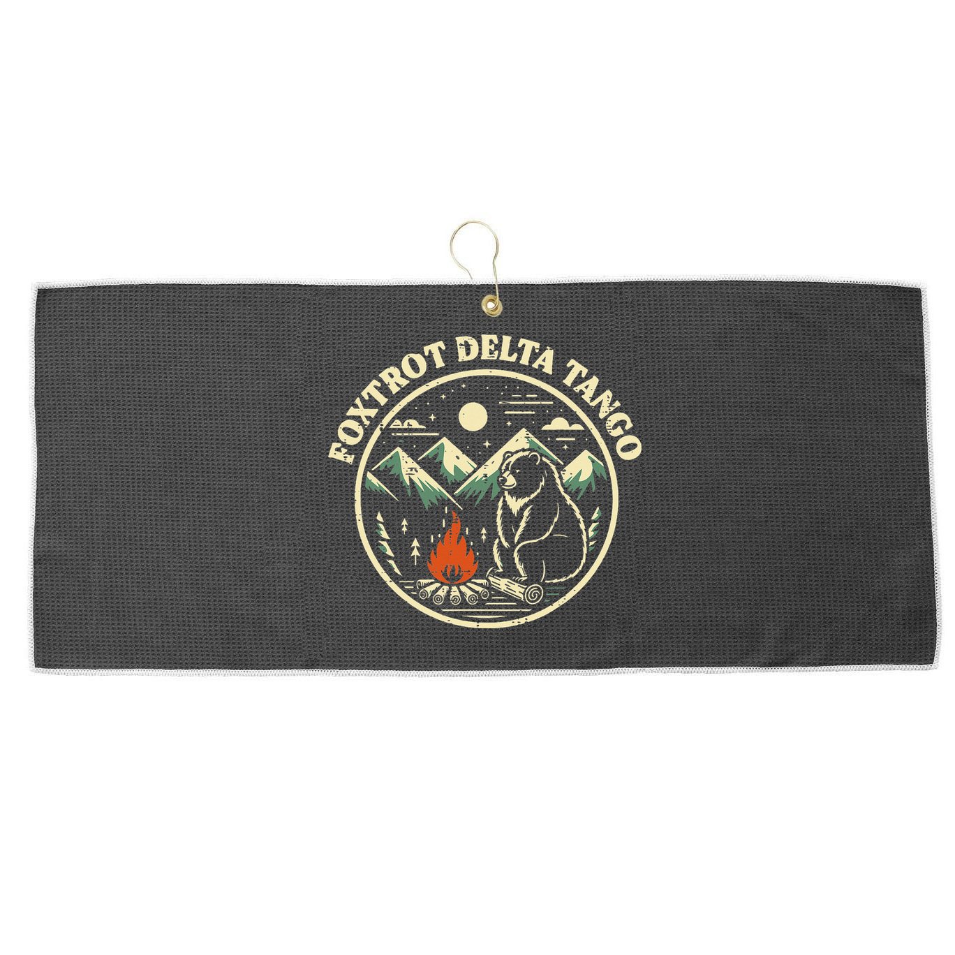Foxtrot Delta Tango Bear Bonfire Camp Resist Protest Women Large Microfiber Waffle Golf Towel