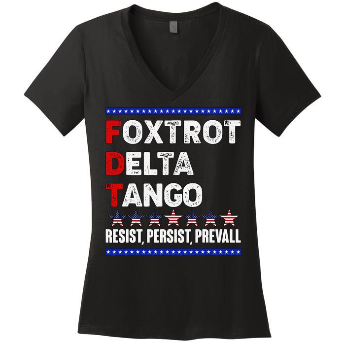 Foxtrot Delta Tango Resist Persist Prevail Women's V-Neck T-Shirt