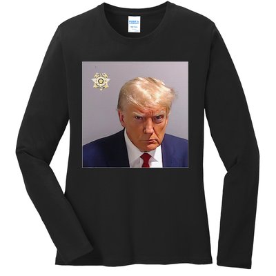 Funny Donald Trump Mugshot Lock Him Up Trump Ladies Long Sleeve Shirt