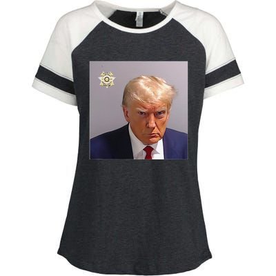 Funny Donald Trump Mugshot Lock Him Up Trump Enza Ladies Jersey Colorblock Tee