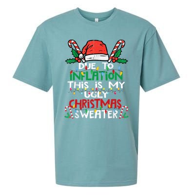 Funny Due To Inflation Ugly Christmas Sweater Gift Sueded Cloud Jersey T-Shirt