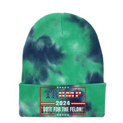 Funny Donald Trump Supporter 2024 Vote For The Felon Tie Dye 12in Knit Beanie