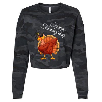 Funny Dabbing Turkey Happy Thanksgiving Gift Cropped Pullover Crew