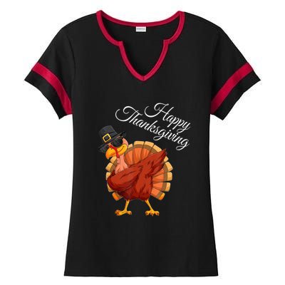 Funny Dabbing Turkey Happy Thanksgiving Gift Ladies Halftime Notch Neck Tee