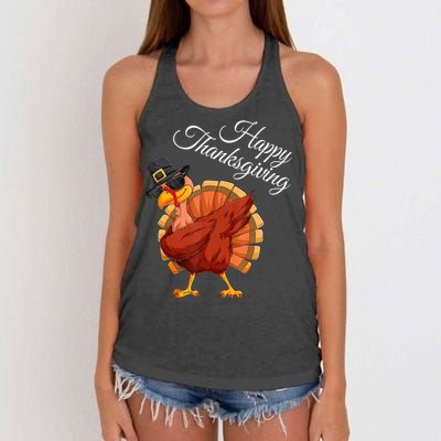 Funny Dabbing Turkey Happy Thanksgiving Gift Women's Knotted Racerback Tank