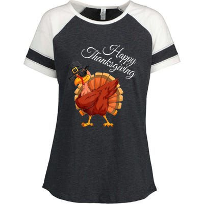 Funny Dabbing Turkey Happy Thanksgiving Gift Enza Ladies Jersey Colorblock Tee