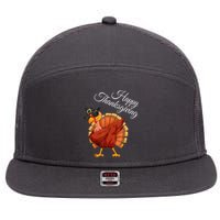 Funny Dabbing Turkey Happy Thanksgiving Gift 7 Panel Mesh Trucker Snapback Hat