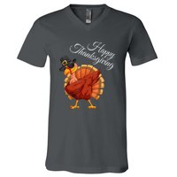 Funny Dabbing Turkey Happy Thanksgiving Gift V-Neck T-Shirt