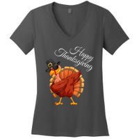 Funny Dabbing Turkey Happy Thanksgiving Gift Women's V-Neck T-Shirt