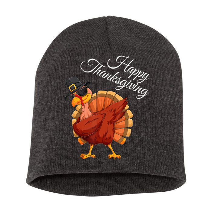 Funny Dabbing Turkey Happy Thanksgiving Gift Short Acrylic Beanie