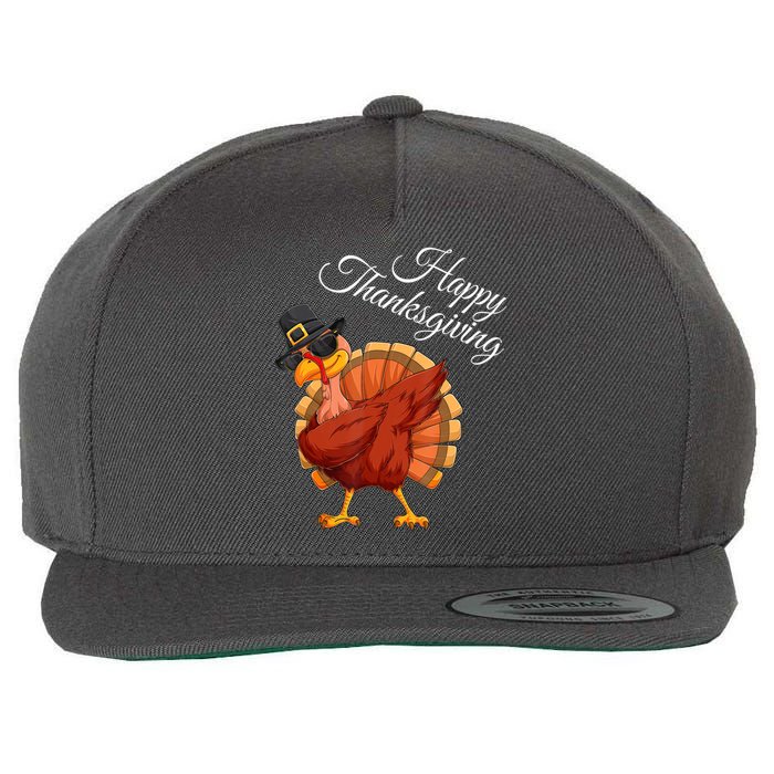 Funny Dabbing Turkey Happy Thanksgiving Gift Wool Snapback Cap