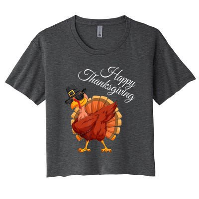 Funny Dabbing Turkey Happy Thanksgiving Gift Women's Crop Top Tee