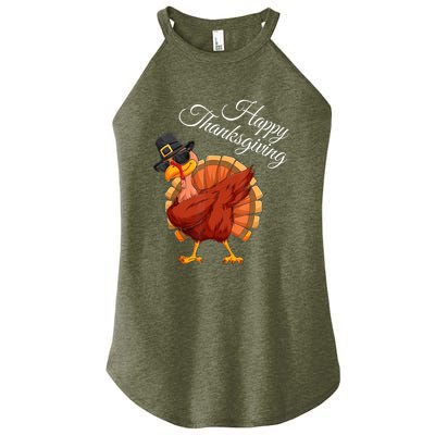 Funny Dabbing Turkey Happy Thanksgiving Gift Women's Perfect Tri Rocker Tank