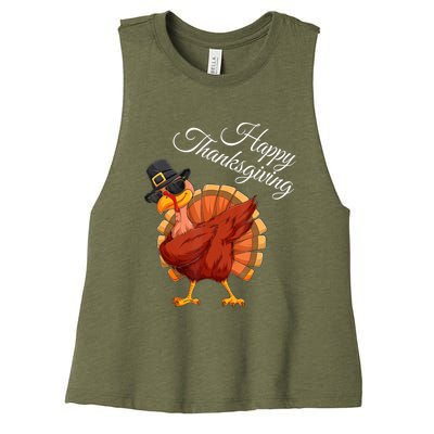 Funny Dabbing Turkey Happy Thanksgiving Gift Women's Racerback Cropped Tank