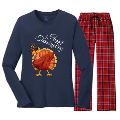 Funny Dabbing Turkey Happy Thanksgiving Gift Women's Long Sleeve Flannel Pajama Set 