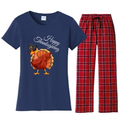 Funny Dabbing Turkey Happy Thanksgiving Gift Women's Flannel Pajama Set