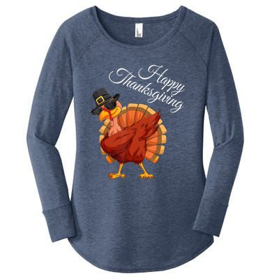 Funny Dabbing Turkey Happy Thanksgiving Gift Women's Perfect Tri Tunic Long Sleeve Shirt