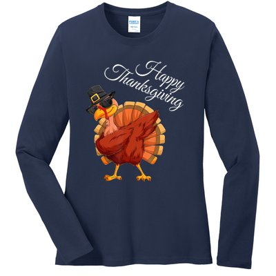 Funny Dabbing Turkey Happy Thanksgiving Gift Ladies Long Sleeve Shirt