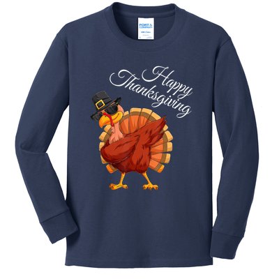 Funny Dabbing Turkey Happy Thanksgiving Gift Kids Long Sleeve Shirt