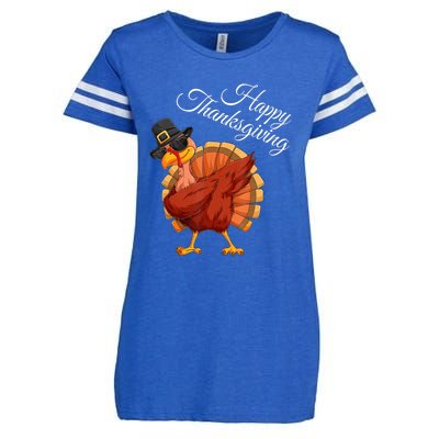 Funny Dabbing Turkey Happy Thanksgiving Gift Enza Ladies Jersey Football T-Shirt