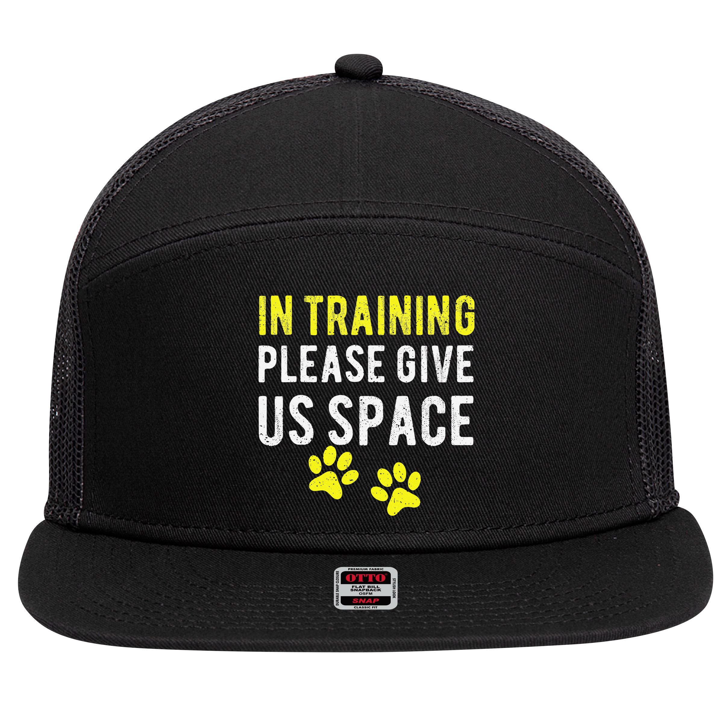 Funny Dog Trainer In Training Please Give Us Space 7 Panel Mesh Trucker Snapback Hat