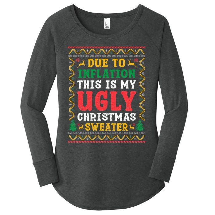 Funny Due to Inflation Ugly Christmas Sweaters Women's Perfect Tri Tunic Long Sleeve Shirt