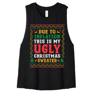 Funny Due to Inflation Ugly Christmas Sweaters Women's Racerback Cropped Tank