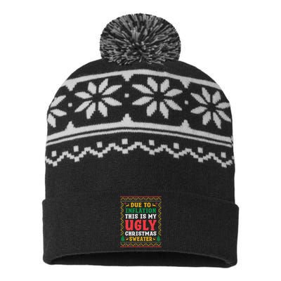 Funny Due to Inflation Ugly Christmas Sweaters USA-Made Snowflake Beanie