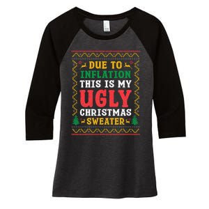 Funny Due to Inflation Ugly Christmas Sweaters Women's Tri-Blend 3/4-Sleeve Raglan Shirt