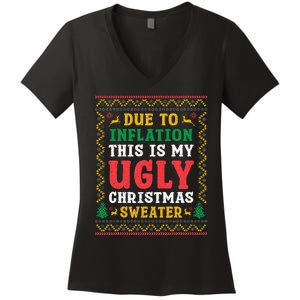 Funny Due to Inflation Ugly Christmas Sweaters Women's V-Neck T-Shirt