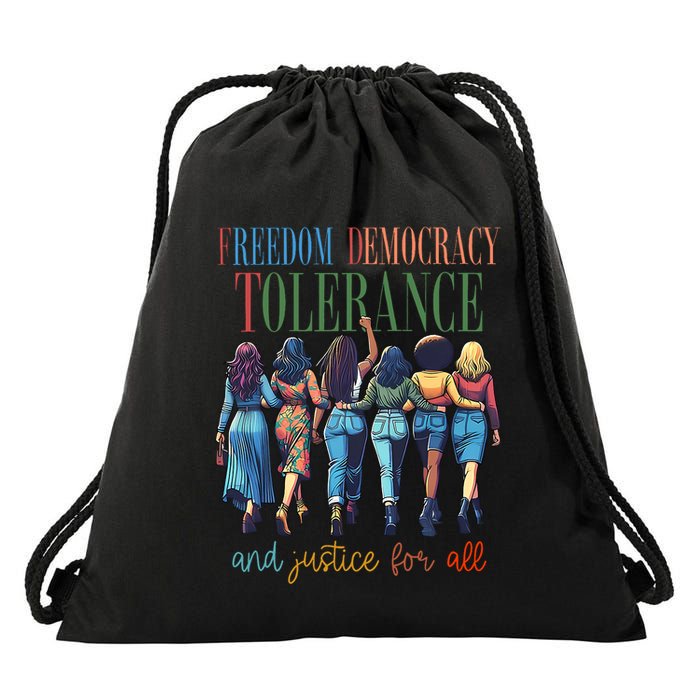 Freedom Democracy Tolerance And Justice For All Hands Off Drawstring Bag
