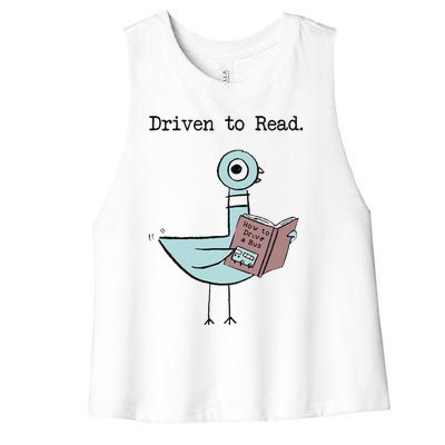 Funny Driven To Read Pigeon Library Reading Books Reader Funny Women's Racerback Cropped Tank