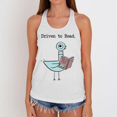 Funny Driven To Read Pigeon Library Reading Books Reader Funny Women's Knotted Racerback Tank