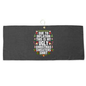 Funny Due To Inflation Ugly Christmas Sweaters Gift Large Microfiber Waffle Golf Towel