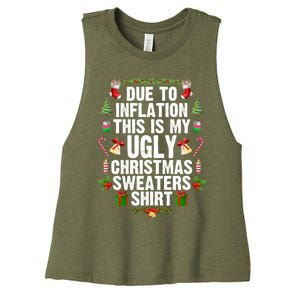 Funny Due To Inflation Ugly Christmas Sweaters Gift Women's Racerback Cropped Tank