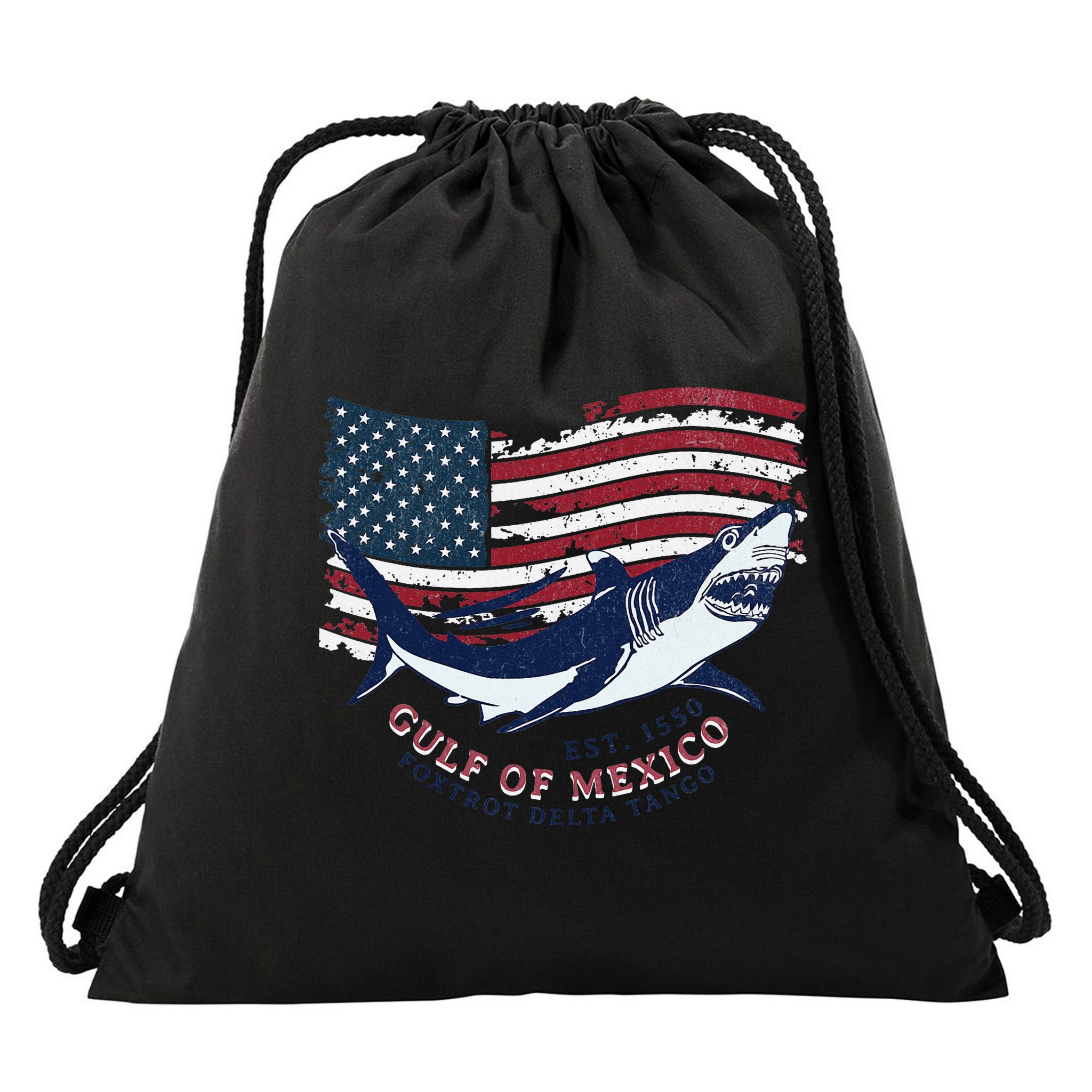 Foxtrot Delta Tango Shark Gulf Of Mexico Protest Drawstring Bag