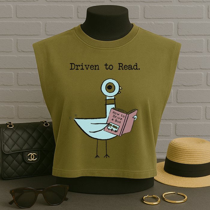 Funny Driven To Read Pigeon Library Reading Books Reader Funny Garment-Dyed Women's Muscle Tee