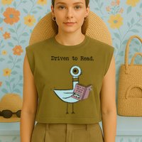 Funny Driven To Read Pigeon Library Reading Books Reader Funny Garment-Dyed Women's Muscle Tee