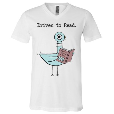 Funny Driven To Read Pigeon Library Reading Books Reader Funny V-Neck T-Shirt