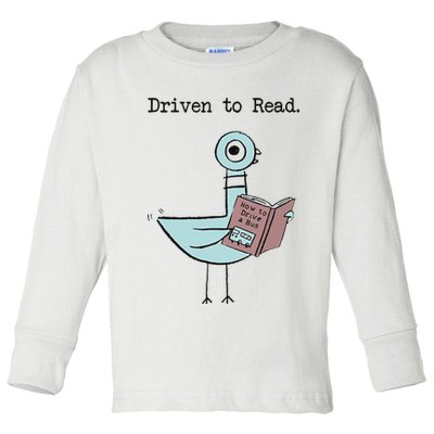 Funny Driven To Read Pigeon Library Reading Books Reader Funny Toddler Long Sleeve Shirt