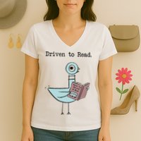 Funny Driven To Read Pigeon Library Reading Books Reader Funny Women's V-Neck T-Shirt