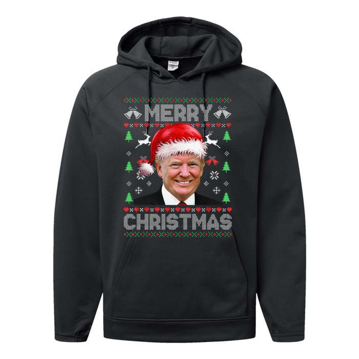 Funny Donald Trump Merry Christmas Family Ugly Sweater Xmas Gift Performance Fleece Hoodie