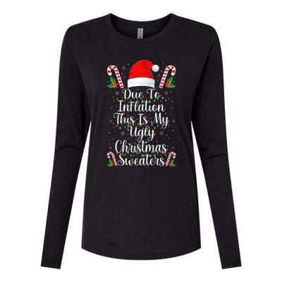 Funny Due to Inflation Ugly Christmas Sweaters Womens Cotton Relaxed Long Sleeve T-Shirt