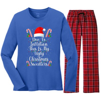 Funny Due to Inflation Ugly Christmas Sweaters Women's Long Sleeve Flannel Pajama Set 