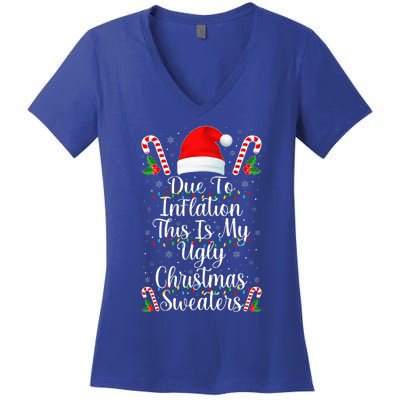 Funny Due to Inflation Ugly Christmas Sweaters Women's V-Neck T-Shirt