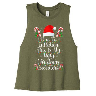 Funny Due to Inflation Ugly Christmas Sweaters Women's Racerback Cropped Tank