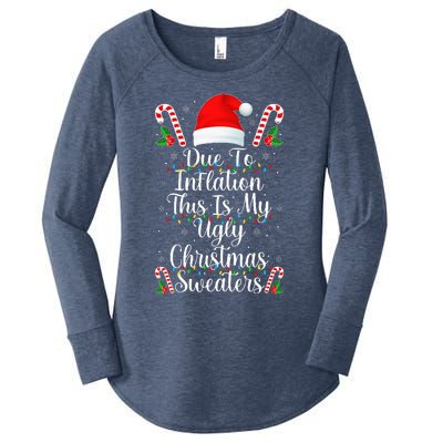 Funny Due to Inflation Ugly Christmas Sweaters Women's Perfect Tri Tunic Long Sleeve Shirt