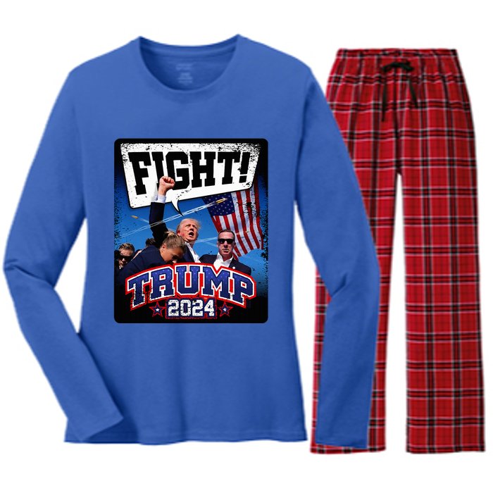 Fight! Donald Trump 2024 Supporters Political Product Women's Long Sleeve Flannel Pajama Set 